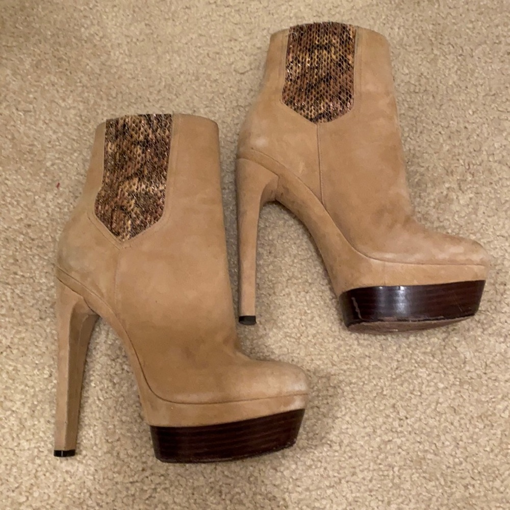 RACHEL ZOE Audrey Snaked Gore suede bootie